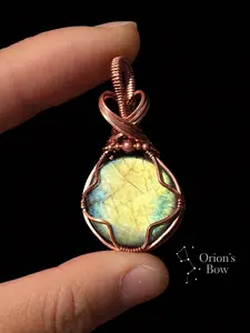 Orion's Bow Handcrafted Wire Wrapped Labradorite Necklace with Multi-Color Flash Pendant on 20in Faux Leather Chain Spiritual Gift for Intuition & Protection