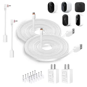 2 Pack 20FT Power Extension  for Arlo Essential Series (1st,2nd,3rd Gen),Arlo Pro 6th Gen, Blink Outdoor 4(4th Gen)-Weatherproof Flat  USB Cord with L-Shape Type C Cord & Adapter