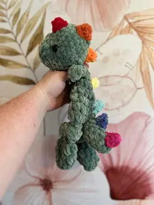 Crochet Mini Dino Lovey, Handmade Dinosaur Plush, Soft Cuddly Gift, Cute Dinosaur Decor, Green Dino Plushie
