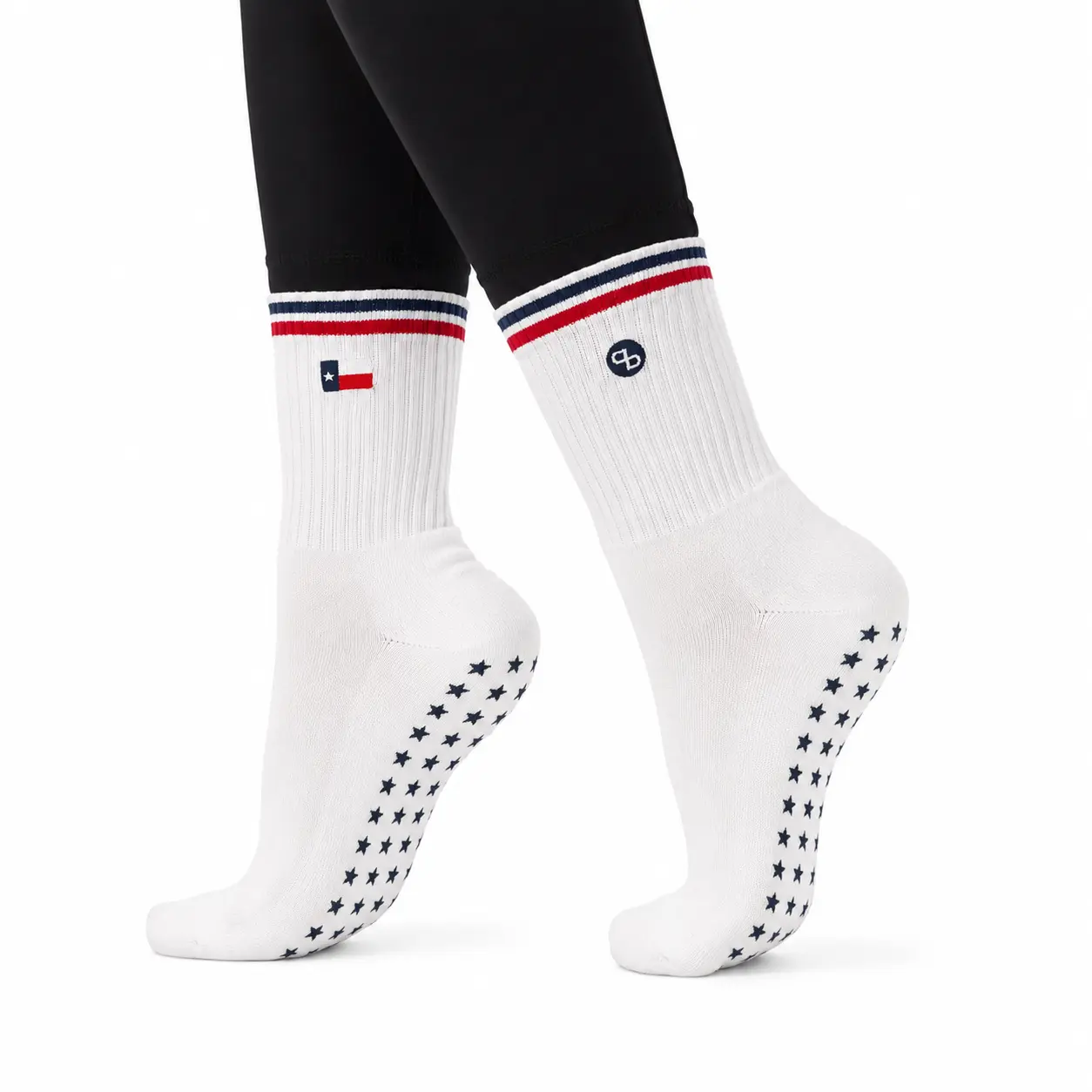 Texas Flag Grip Sock - Embroidered Cotton Pilates Barre Yoga Socks with "Howdy" Grips Gripsocks