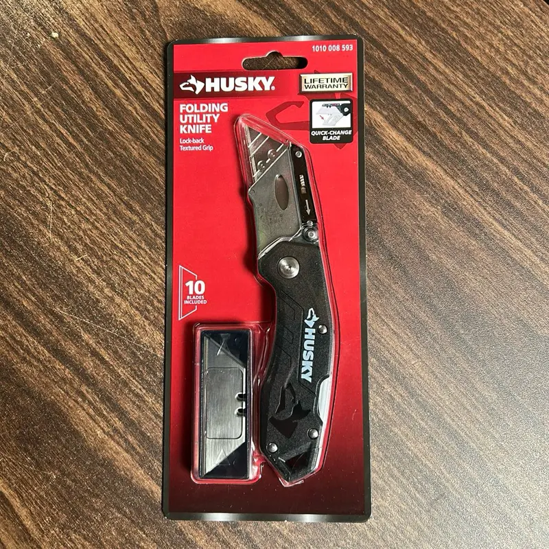 Husky Folding Utility Knife, Heavy-Duty Retractable Blade Tool for Cutting Cardboard, Boxes, Plastic