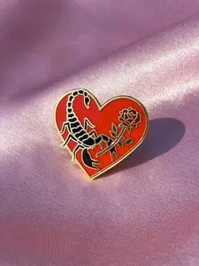 Scorpion and Rose Enamel Pin Gold With Butterfly Backing by Steph Marie Art