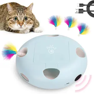 IInteractive  , Electric  Toys for Moving Concealed Feathers,  Sensor 7 Holes Whack a Mole  , USB Charge Automatic Kitten Toys,Blue