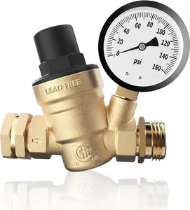 RV Water Pressure Regulator Valve, CSA Approved,-Free Brass Adjustable Water Pressure Reducer with Gauge and Inlet Screen Filter for RV Camper Travel Trailer