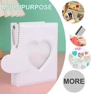 3 Inch Kpop Photocard Holder Book,Mini Photo Album Mirror-Like Photocard Binder,Small Photo Card Book Love Heart Hollow Photocard ID Holder with Love Heart Pendant 32 Pockets (White)