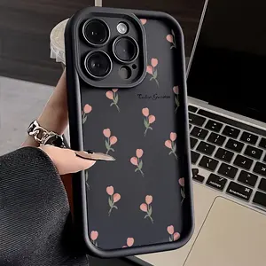 Pink Tulip Series TPU Case for iPhone 17 Pro Max 16 16e 15 14 Plus 13 12 Mini 11 Air X XS Straight Edge Drop-Resistant Rugged Durable Cover Shell Gift 2D printing
