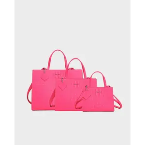 Raven 3PC Tote Bags Set in Neon Pink