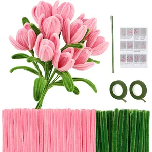 260 count Pipe Cleaner Flower Kit, Pipe Cleaners Bulk, Chenille Stems  Pipe Cleaner Craft, Pipe Cleaners  with Floral Wire, Floral Tape, Instructions for Mother's Day Craft Projects