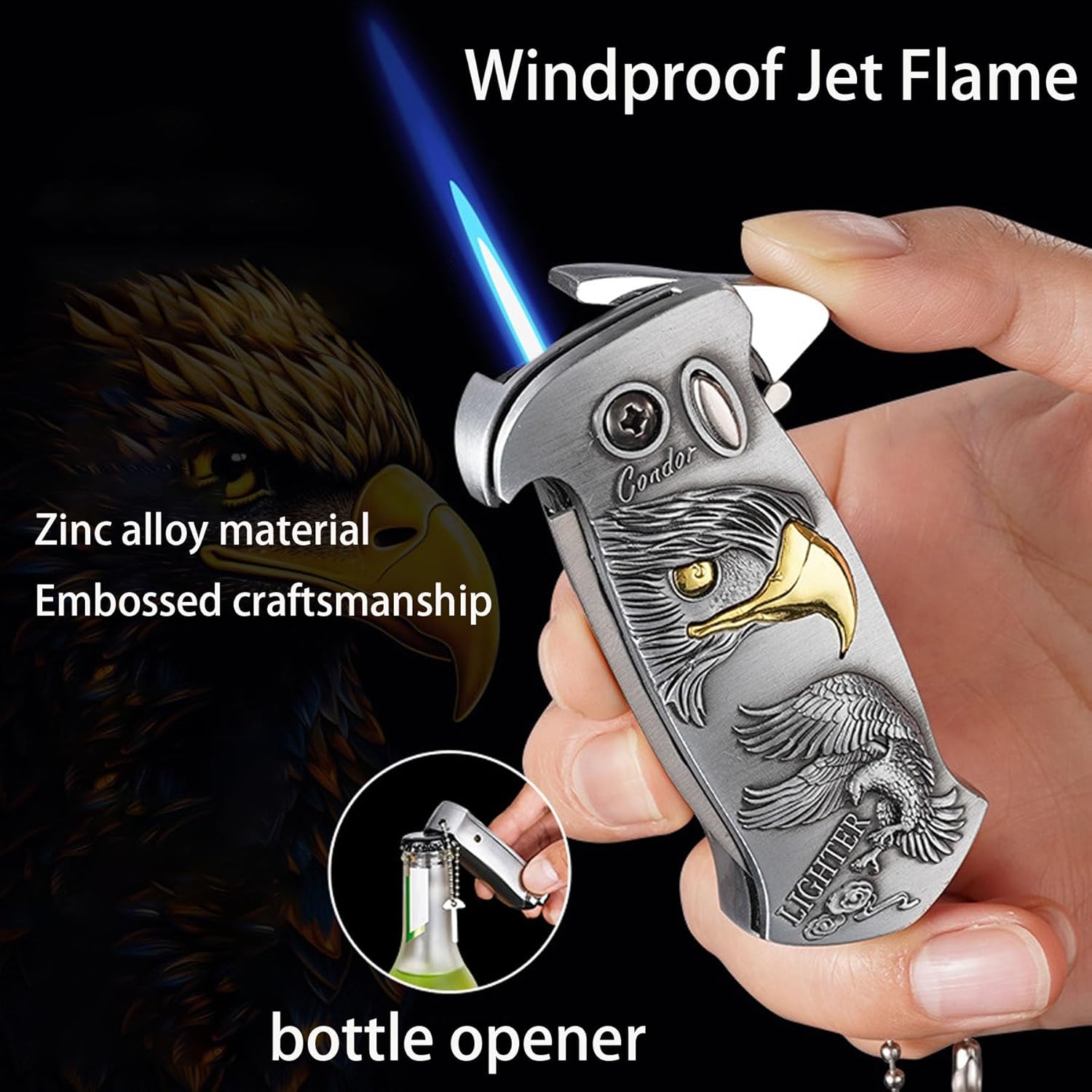 3-in-1 Multifunctional Windproof Lighter with Folding Knife and Bottle Opener Combination set for Kitchen, Outdoor, Emergency Self-Defense(Without Butane Gas)