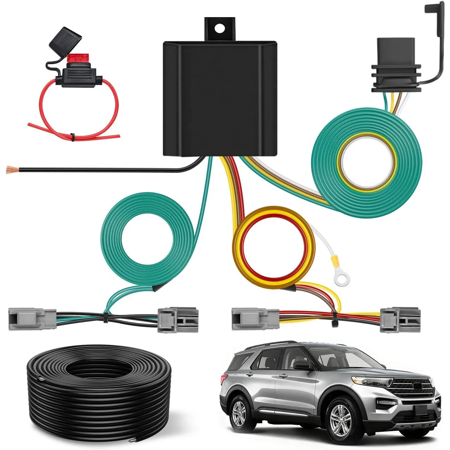 Nilight 4 Pin Trailer Wiring Harness Kit 56093  Standard 4 Way Connector Custom with 2020 2021 2022 2023 2024 Ford Explorer 2011 2012 2013 2014 15 16 17 18 2019 Taurus 13-16 Lincoln MKS, Copper Wires