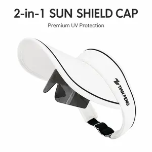 2 in 1 UPF50+ UV Protection Sun Visor Hat with Detachable UV400 Sunglasses, Wide Brim Open Top Ponytail Sun Hat Adjustable Strap Lightweight Outdoor Beach Golf Cycling Travel Summer Sun Cap for Men Women 8 Colors Available