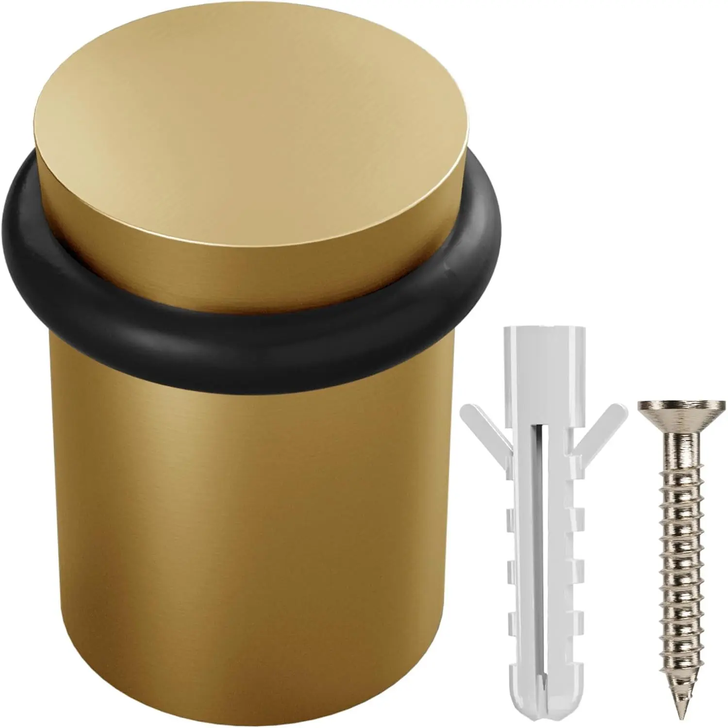 - Floor Door Stopper Chrome Door Stop - Classy Solid Steel Modern Heavy Duty Door Stoppers - Floor Mount Anchor Screw - Wall Protector for Commercial Door (1.5 Inch Satin Brass)