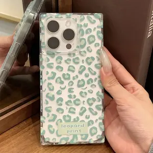 Green Leopard Print Square Phone Case for use with iphone 17 air 16 pro max 15 plus 14 pro 13promax 4-Corner Shockproof  Y2K phone cases for iphone12/11 XS /XSMAX for women girlish/girly phone case latest viral