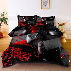 Game Blanket Set for Boys Teens, Single Bedding Ensemble, Children Gamer Quilt Set, Video Game Bedroom Bed Set Controller Down Comforter 3-Piece
