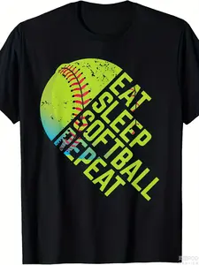 Women'S Soft Breathable T-Shirt - Eat Sleep Softball Graphic Tee - Lightweight 180gsm Shirt for Softball, Casual Summer Top - Casual Everyday & Softball Game Outfit