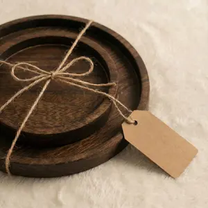 Set of 2 Natural Pine Wood Round Serving Trays - Decorative Rustic Tray for Coffee Table, Vanity, Ottoman & Kitchen