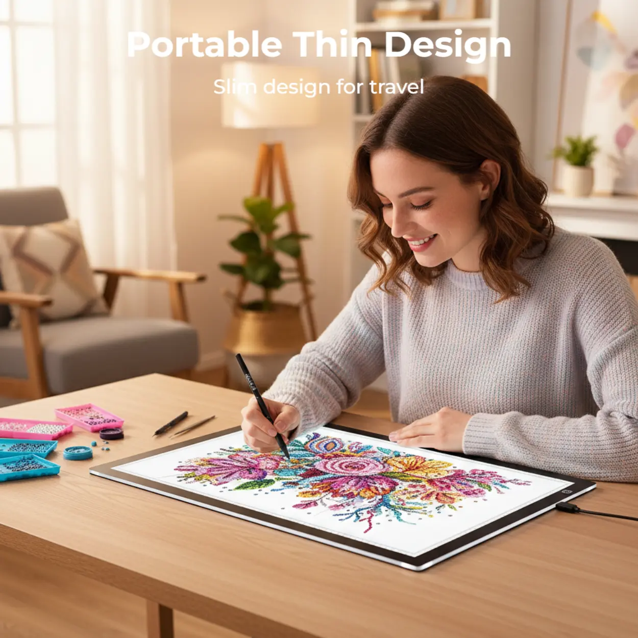 A2 LED Light Pad for Diamond Painting, 23.6 x 15.7 in Large Type-C Powered Tracing Light Board, 3-Level Dimmable Ultra-Thin Acrylic Drawing Pad for Sketching, Animation, Stenciling & DIY Crafts, Non-Rechargeable