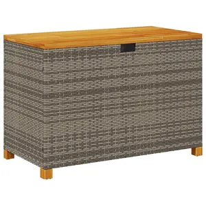 vidaXL Patio Storage Box, Outdoor Cushion Storage Box with Lid, Toy Box for Furniture Garden Tools, Modern Style, Gray Poly Rattan Acacia Wood 366286