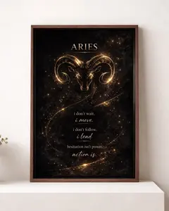 Aries Zodiac unframed Poster, Dark Gold Wall Art with Quote – Aries Birthday Gift, Astrology Wall Art Print, Vintage Horoscope Artwork, Aries Star Sign Decor