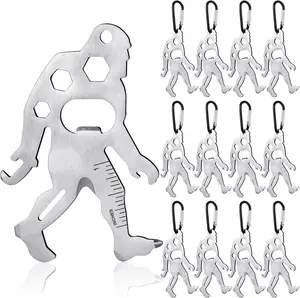 12 Pcs Credit Card Tool Novelty Stocking Stuffer Wallet Multitool Edc Gadget Friendship Bigfoot Sasquatch Elephant Gift Small Hand Carabiners Tool for Father Day Men Birthday(Ape-man,Silver)