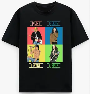 Grunge Legends Kurt Eddie Layne Chris Pop Color Tribute Rock Quartet Memorabilia Tee for Alternative Vibes Shirt