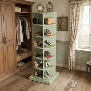 Green 360° Rotating Shoe Cabinet – 6-Layer Round Spinning Shoe Rack Organizer, Space-Saving Tower for Entryway Closet, Holds 24 Pairs, Modern Design, Easy Assembly, Storage for Shoes Bags