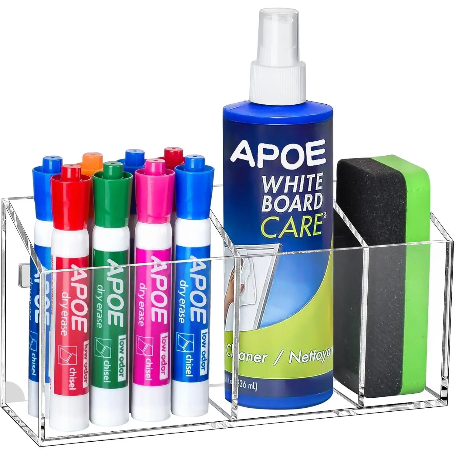 Magnetic dry-erase marker holder, acrylic magnetic pen holder for whiteboard and refrigerator, magnetic fridge organizer for office, classroom, locker