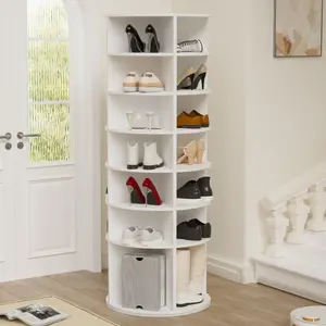 Rotating Shoe Rack Tower, 7-Tier Spinning Shoe Rack, Free Standing 360°   Revolving Shoe Organizer,  High Bottom Design Shoe Tower Spinning Storage Lazy Susany, Fits 28 Pairs of Shoes (7-Tier White)