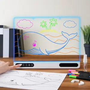 Rechargeable LED Acrylic Writing Board, 13.8x10.4 Inch Light Up Memo Board, 7 Colors, Includes 7 Markers, Home Office Christmas Gift