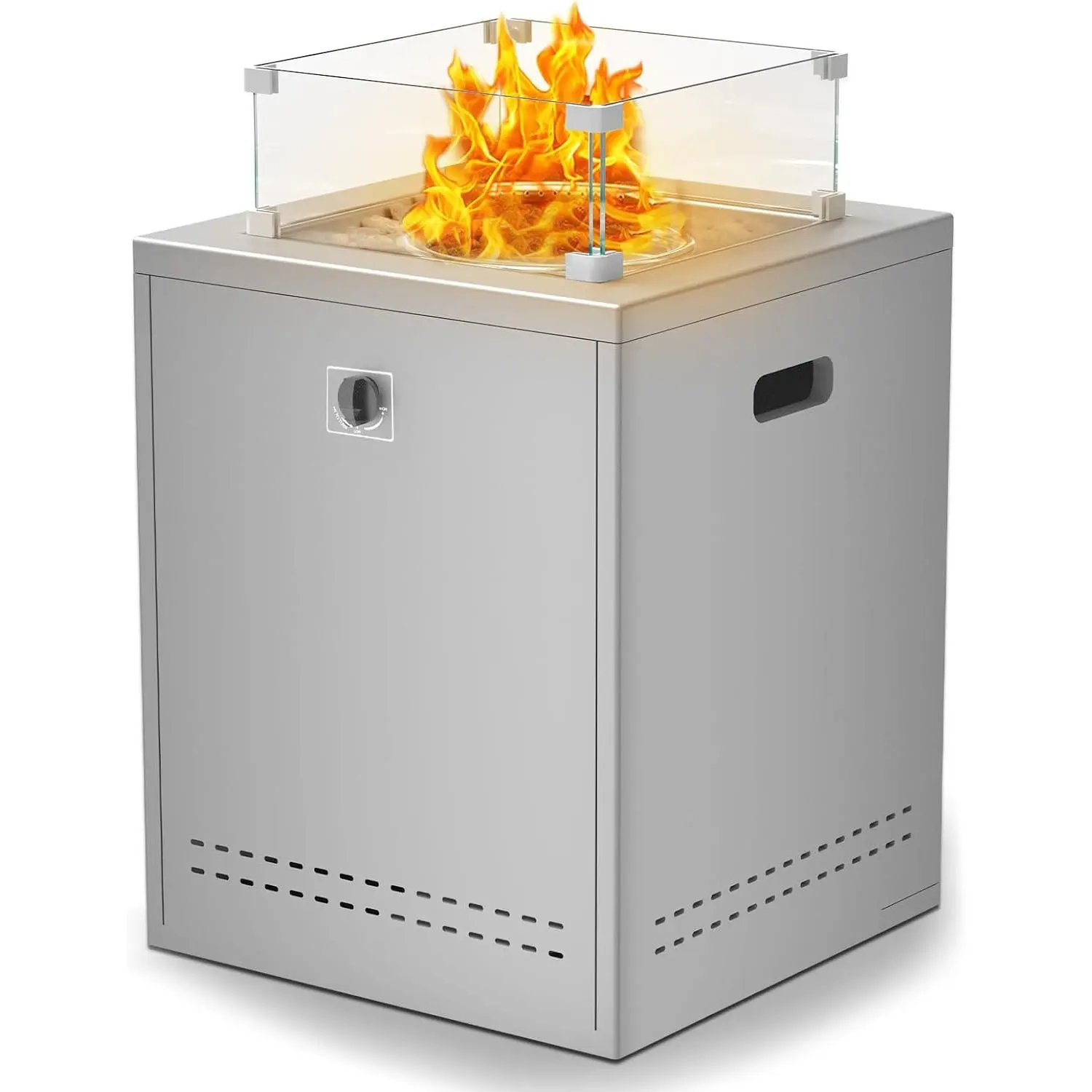 R.W.FLAME 20" Square Propane Fire Pit Table With Lava Rock/Windshield for 20lbs Gas Tanks, Outdoor for Camping/Courtyard/Garden, Grey