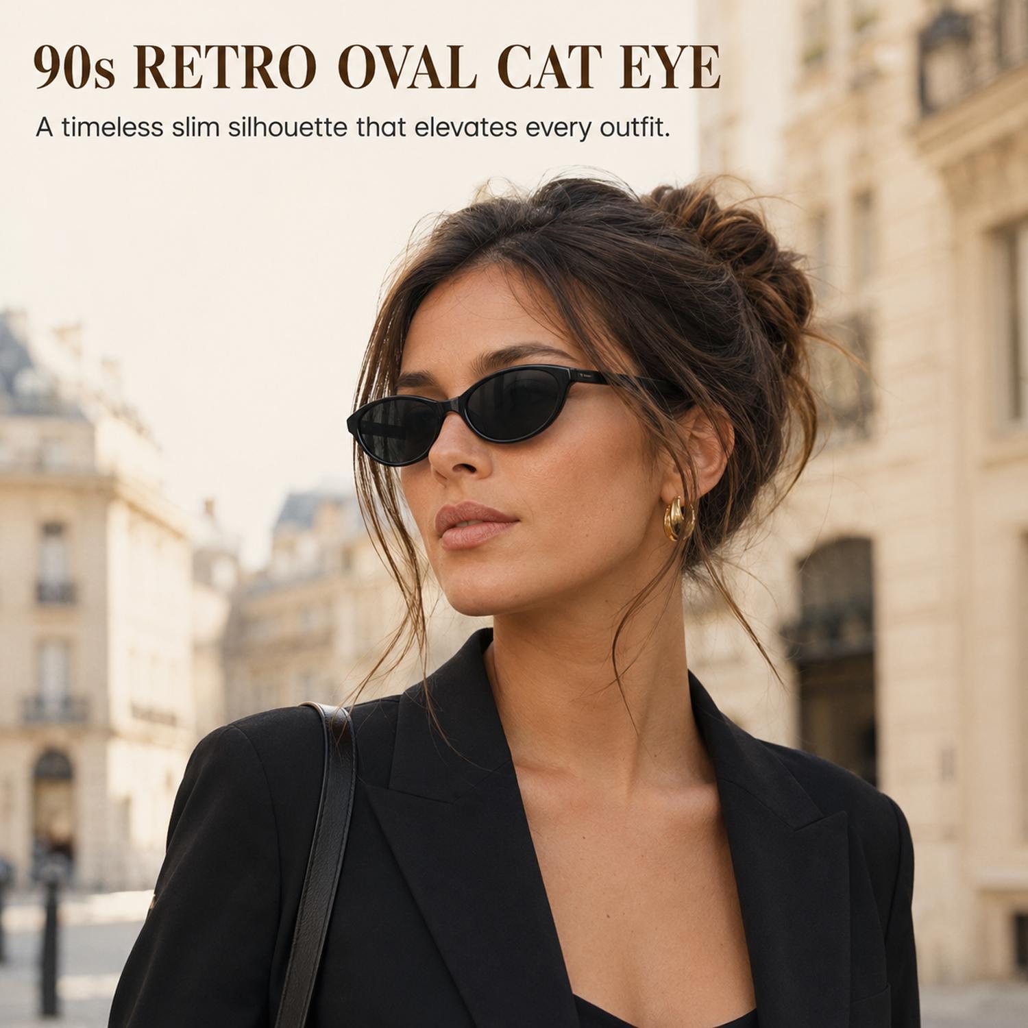〖Summer Vibes〗3 PCS Retro Oval Sunglasses for Women Chic Cat Eye 90s Sunnies Lightweight Narrow Shades Trendy UV Protection Sunglasses Vintage Rich Girl Sunglasses Women#tiktokshopbacktoschool