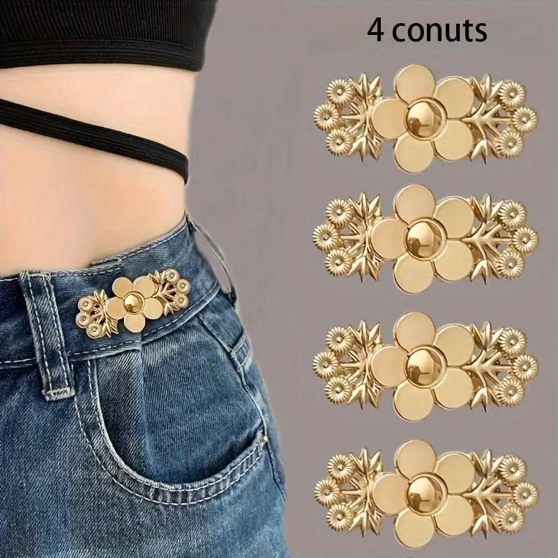 Flower & Smile Face Design Button, 4 Counts Detachable Waistband Adjustable Button, Sewing Accessories for Jeans Pants Skirts Shirts