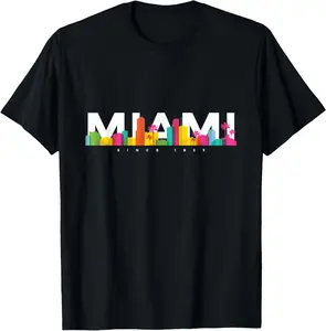 100%cotton Miami Skyline Retro Vintage Florida Souvenir Gift T-Shirt