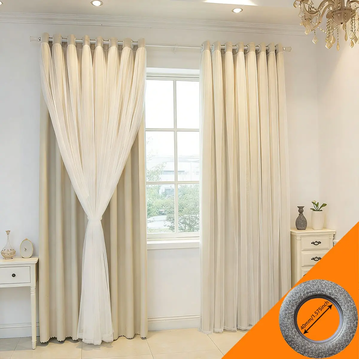 2 Piece French Creamy Dream Scalloped Curtains, Living Room Lazy Cream Color Sheer Drapes, Window Curtains, Home Decorative Curtain, Lightweight Fabric, French, Rustic Style