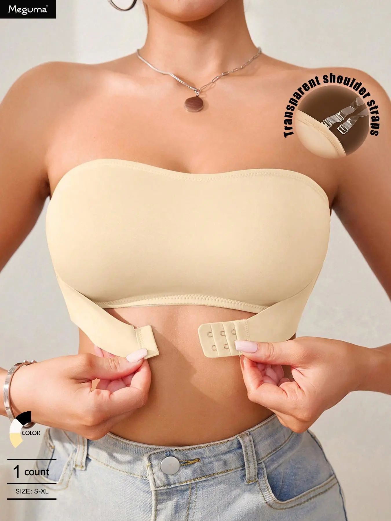 Women's Solid Color Detachable Straps Push-Up Strapless Bra, Casual Comfy Bra, Breathable Comfortable Wireless Design, Soft Lingerie for All Seasons