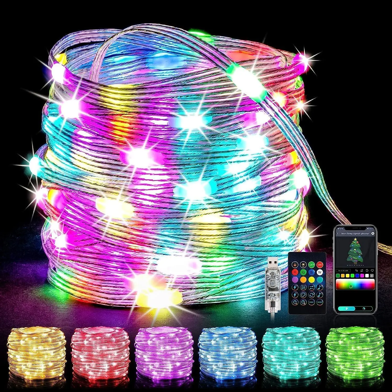 Smart Fairy Lights, 33ft 100 LED - APP & Remote, USB Powered, music ...
