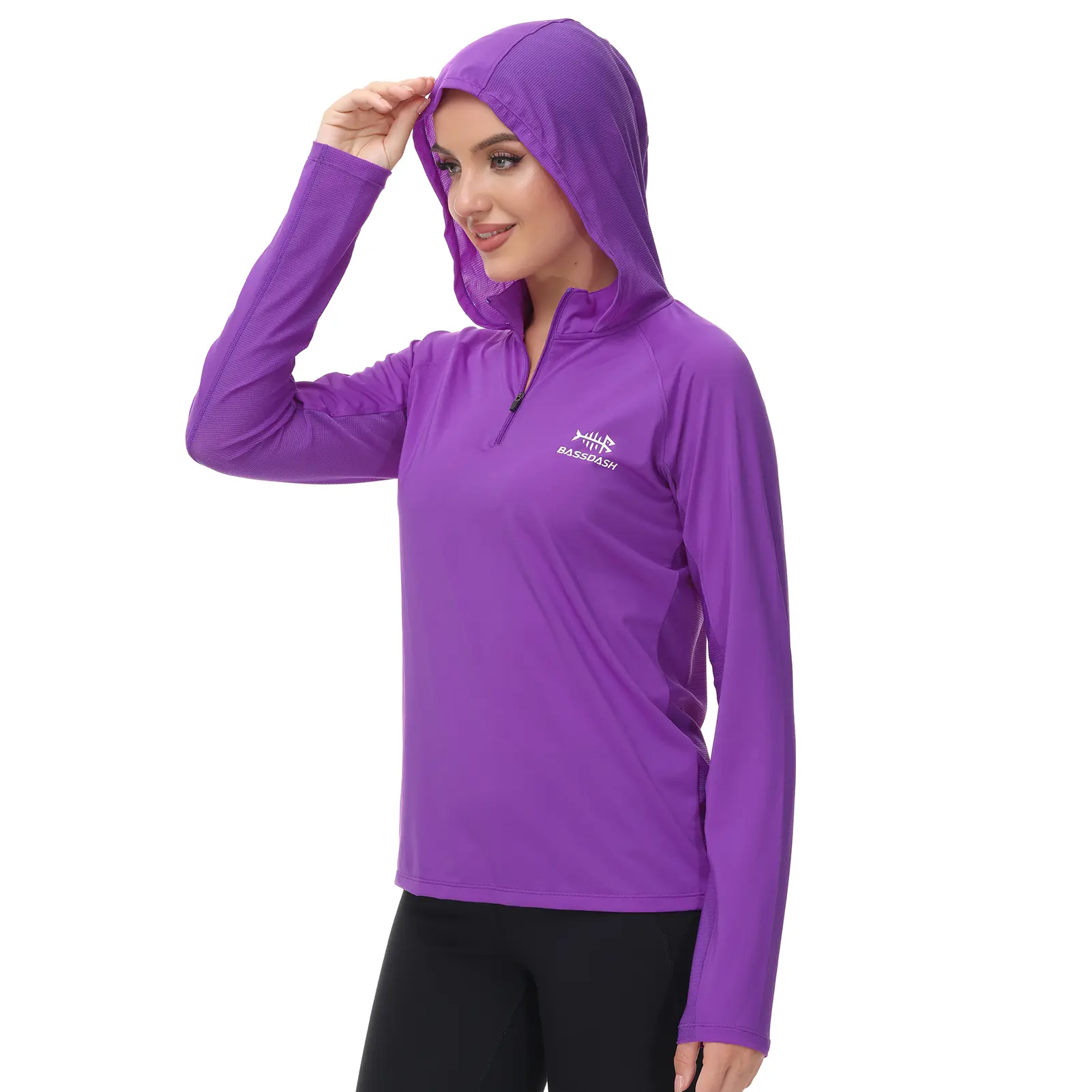 Bassdash Women’s UPF 50+ Performance Hoodie Long Sleeve Half Zip T-Shirt UV Protection Fishing Hiking Shirt