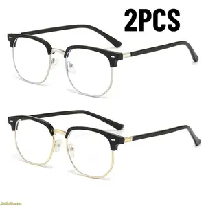 Two pairs of stylish, ultra-lightweight, semi-rimless photochromic business glasses, a hot trend for 2026 – classic, artistic, casual, and technologically engineered men's blue light blocking glasses, and sophisticated women's glasses; the perfect gift fo