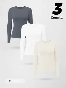 Women's Fall Winter Casual Sports T-Shirt, Nylon Seamless Long Sleeve, High Stretch Round Neck, Plain Color, Ideal for Commuting Gym Yoga Running, Fitness Sport Top, Active Top, Workout Activewear, Yoga Clothes, Gym Yoga Tops