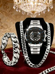 Men's Quartz Watch Set, Business Fashion Analog Round Face, Metal Case, Ideal Gift for Christmas Thanksgiving Father's Day