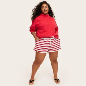 Women's High-Rise Drawstring Knit Pull-On Shorts - Parke Red/Navy Striped 2X