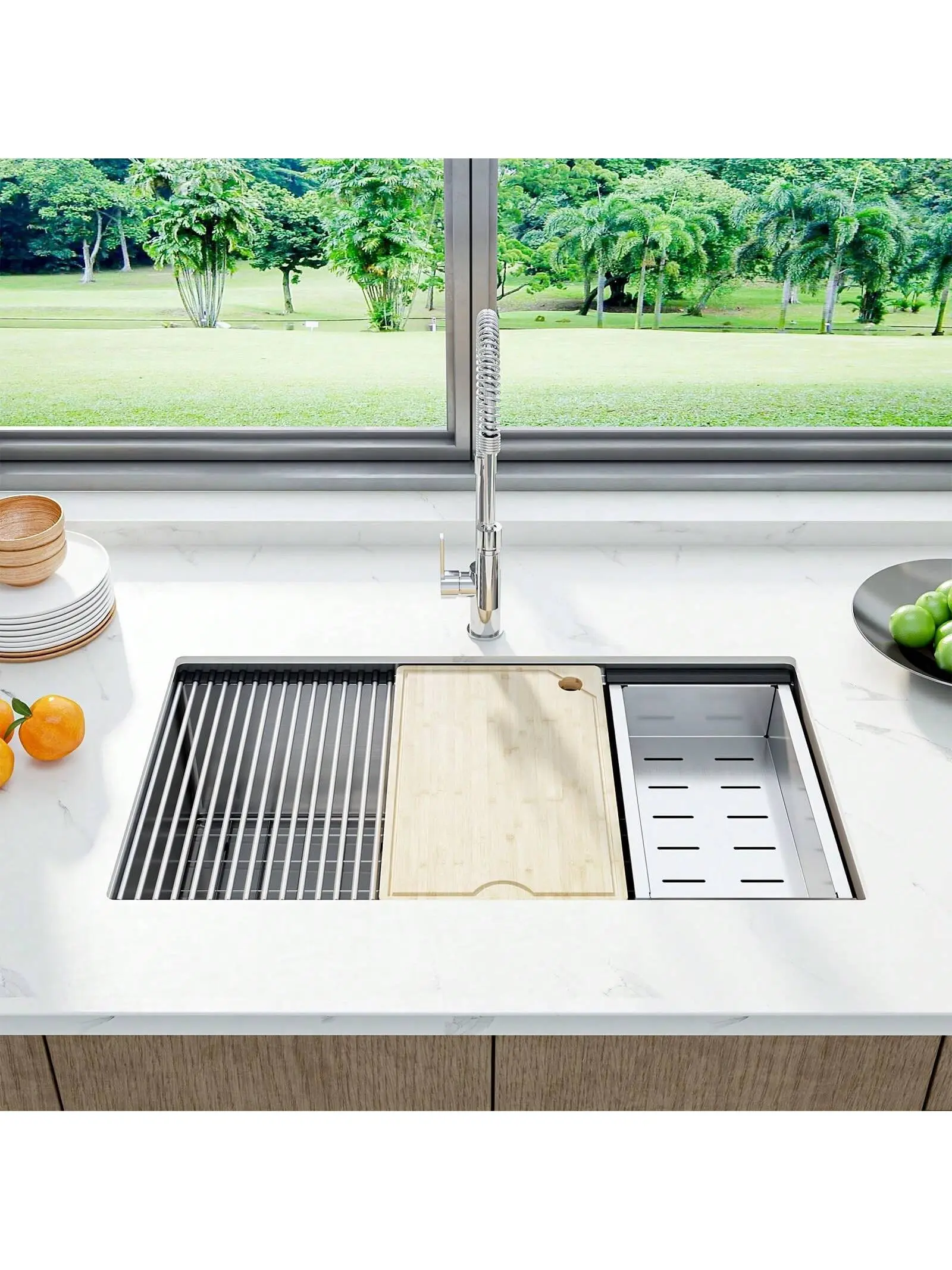 Brushed Nickel 16-Gauge Undermount Stainless Steel Kitchen Sink - 30/33 In Single Bowl with Single-Tier Track, Full Accessories, Quiet Functionality, Stainless Steel Drainage Basket, Easy Installation, Practical Features, Stylish for Family Use
