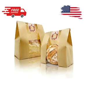 16"X10"X5" Extra Large Paper Bread Bags for Homemade Bread with Window & Sticker, Brown Kraft 25Pcs