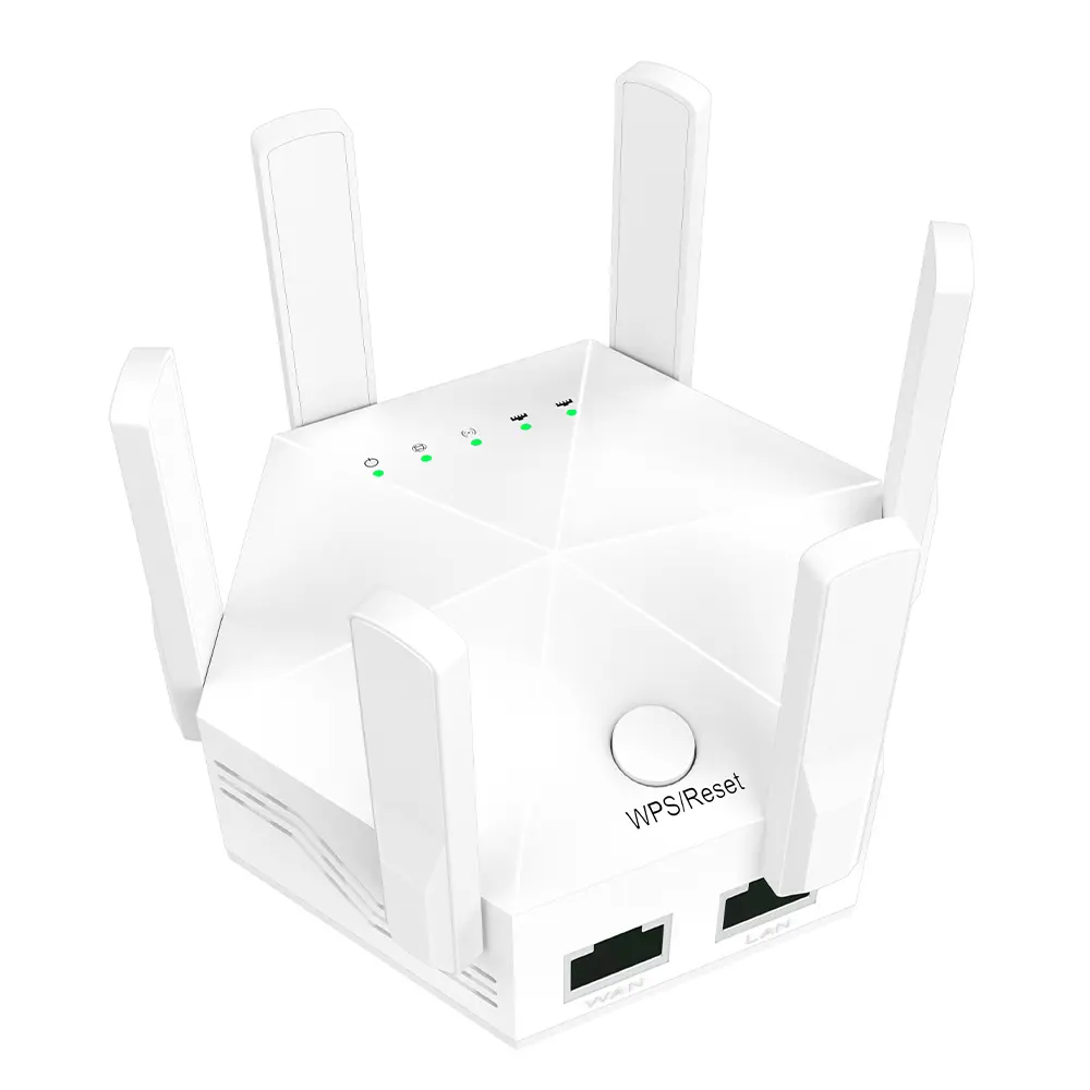 Signal Extender High-Speed Expansion WiFi Booster Dual-Band 1200Mbps Wireless Network Signal Booster 6 Adjustable Antenna WiFi Signal Amplifier for Indoor and Home Use White US Plug