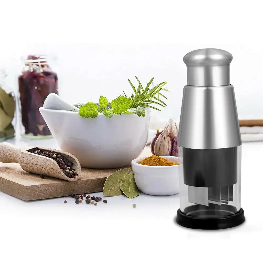 Manual Pressed Food Chopper – Upgraded Compact Mini Dicer, Stainless Steel Garlic Mincer with Black Protective Case, Handheld for Mincing/Chopping