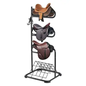 VEVOR Freestanding Saddle Stand, 30x 30x 68.5 in, 3 Tiers Saddle Rack, Heavy Duty Saddle Blanket Holder with Removable Rotating Tiers, English Western Saddle Rack for Tack Room Organization