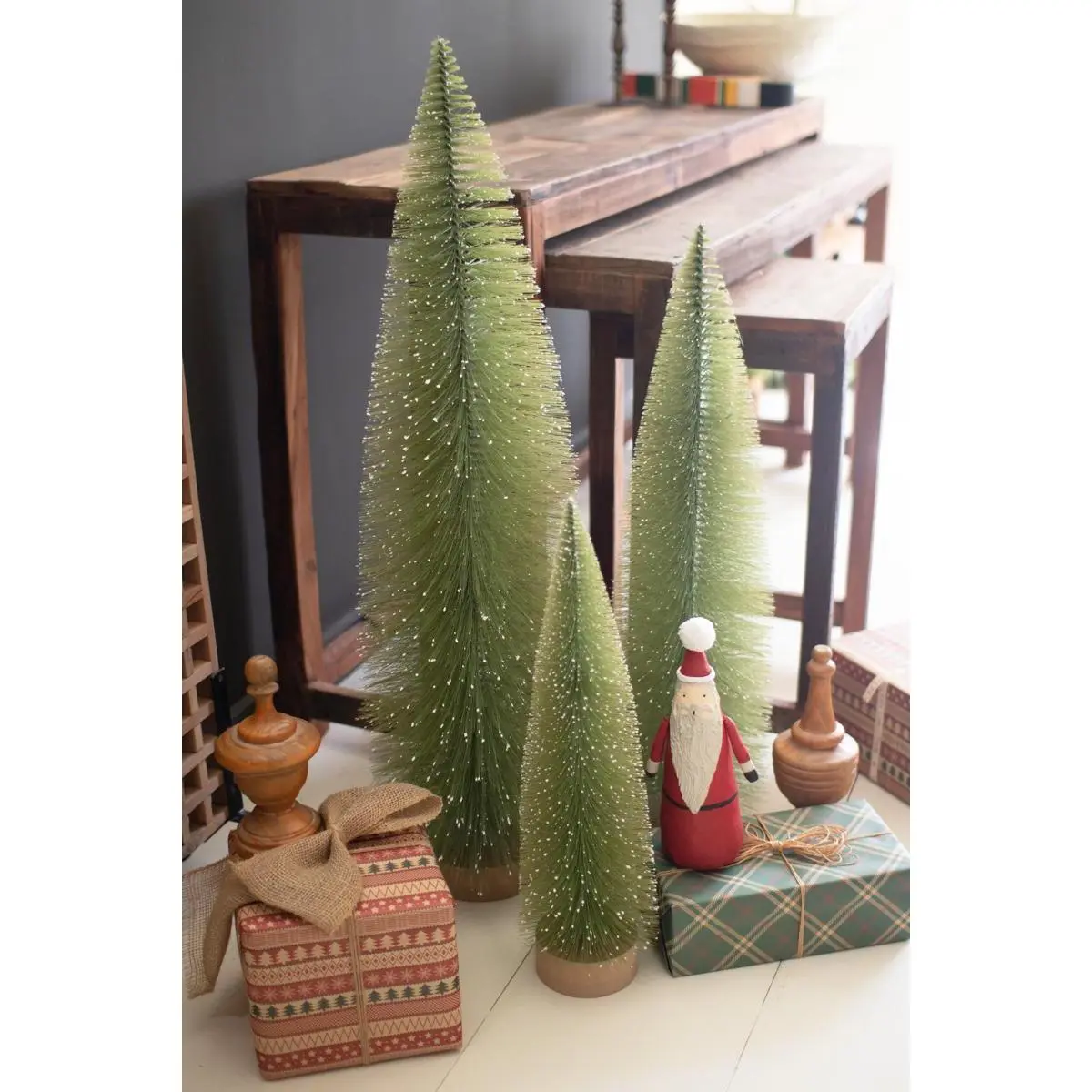 Set Of Three Giant Bottle Brush Christmas Trees