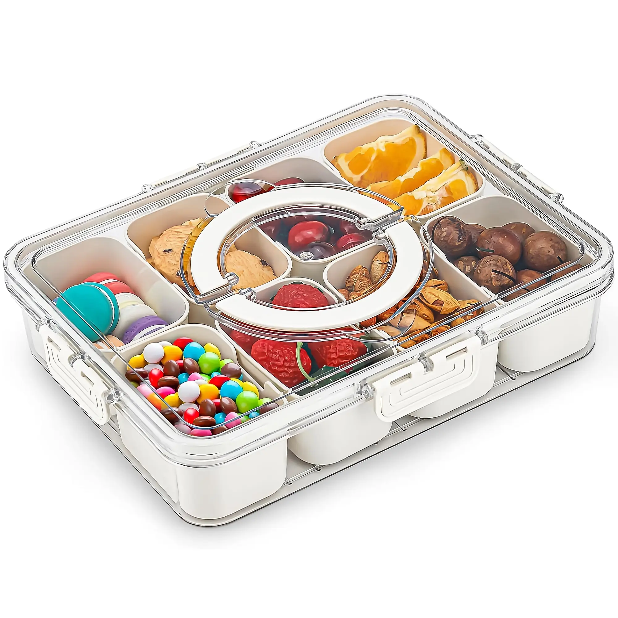8-Compartment Food Storage Container with Lid and Handle - Camping & Hiking Kitchen Accessory, Ideal for Nuts, Fruits