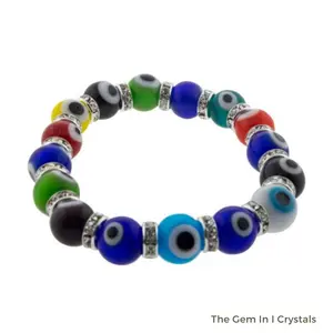 Evil Eye Protection Multi Color Glass Bead Bracelet - Unisex, Multi Color Beads, Eye Protection Design