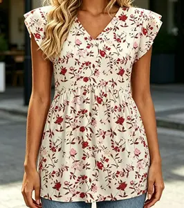 Womens Summer Tops 2026 Babydoll Shirts Ruffle Sleeve Spring Outfits Dressy Casual Blouses